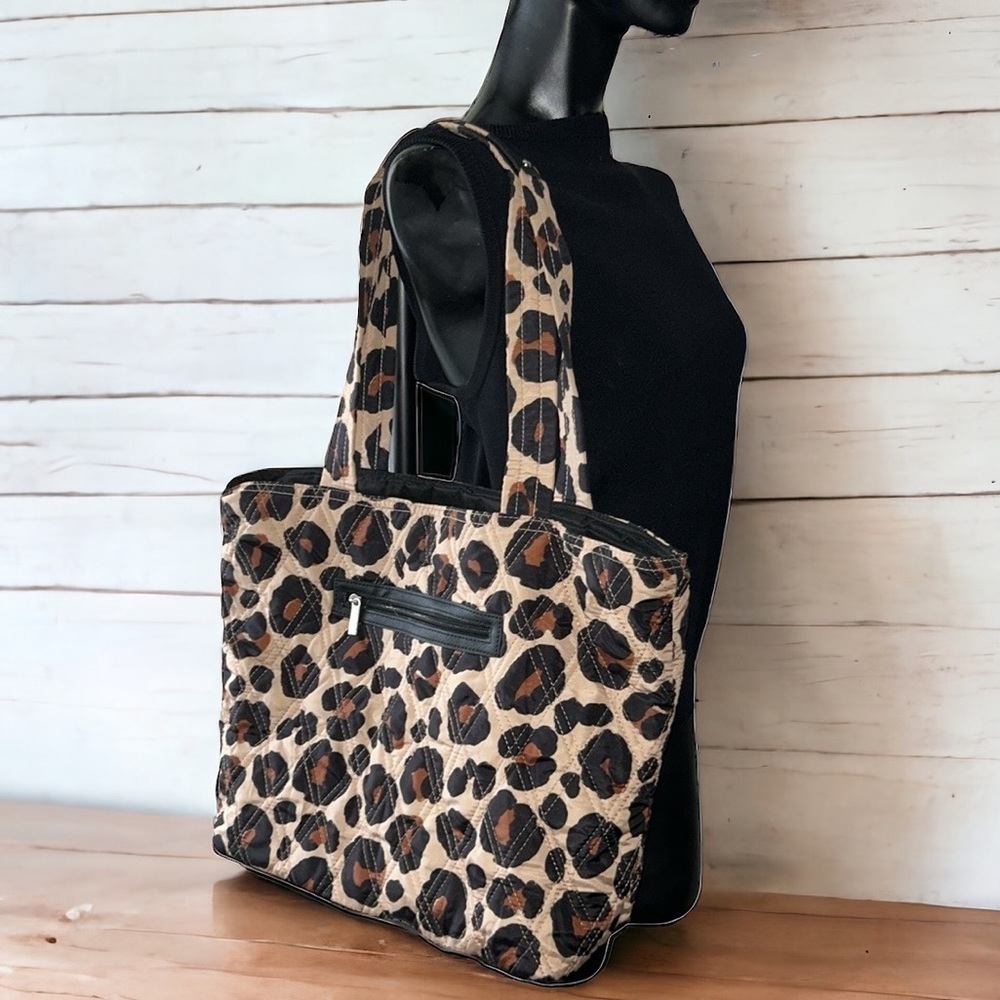 Leopard Print Quilted Tote Bag - Brown/Black - Picture 12 of 12
